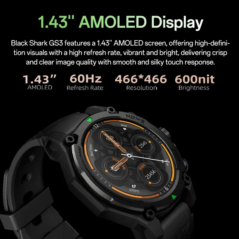 Color: Black, Ships From: CHINA - [World Premiere]Blackshark GS3 Smart Watch Global Version 1.43"AMOLED Display GPS Satellite Positioning 21 Day Battery Life 5ATM
