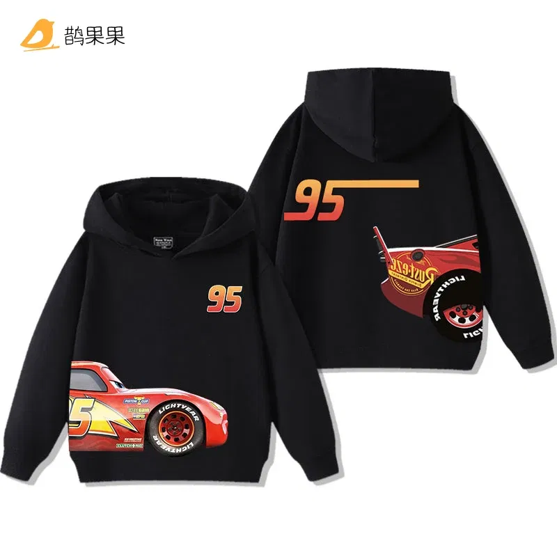 Color: Ivory, Kid Size: 2T - Cars Lightning McQueen Fun Printed Kids Boys Girls Hooded Sweatshirt Fall and Winter Casual Fashion Warm Student Hoodie