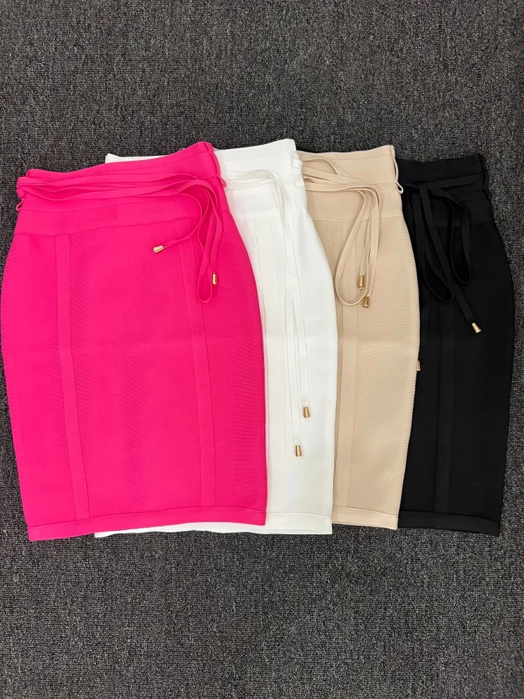 Color: Rose Red, Size: M - 4 Colors Women Hot Pink Black White Bodycon Bandage Skirt Designer High Street Party Club Pencil Skirt 55cm