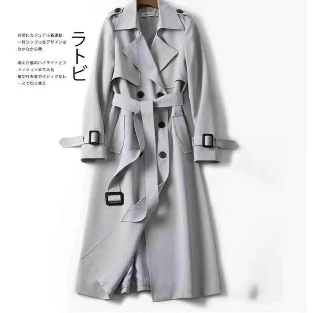 Color: Beige, Size: XXXL - Autumn Winter Long Sleeve Trench Coat For Women 2024 Fashion Loose Office Lady Long Outerwears Jacket Coats Female Clothing