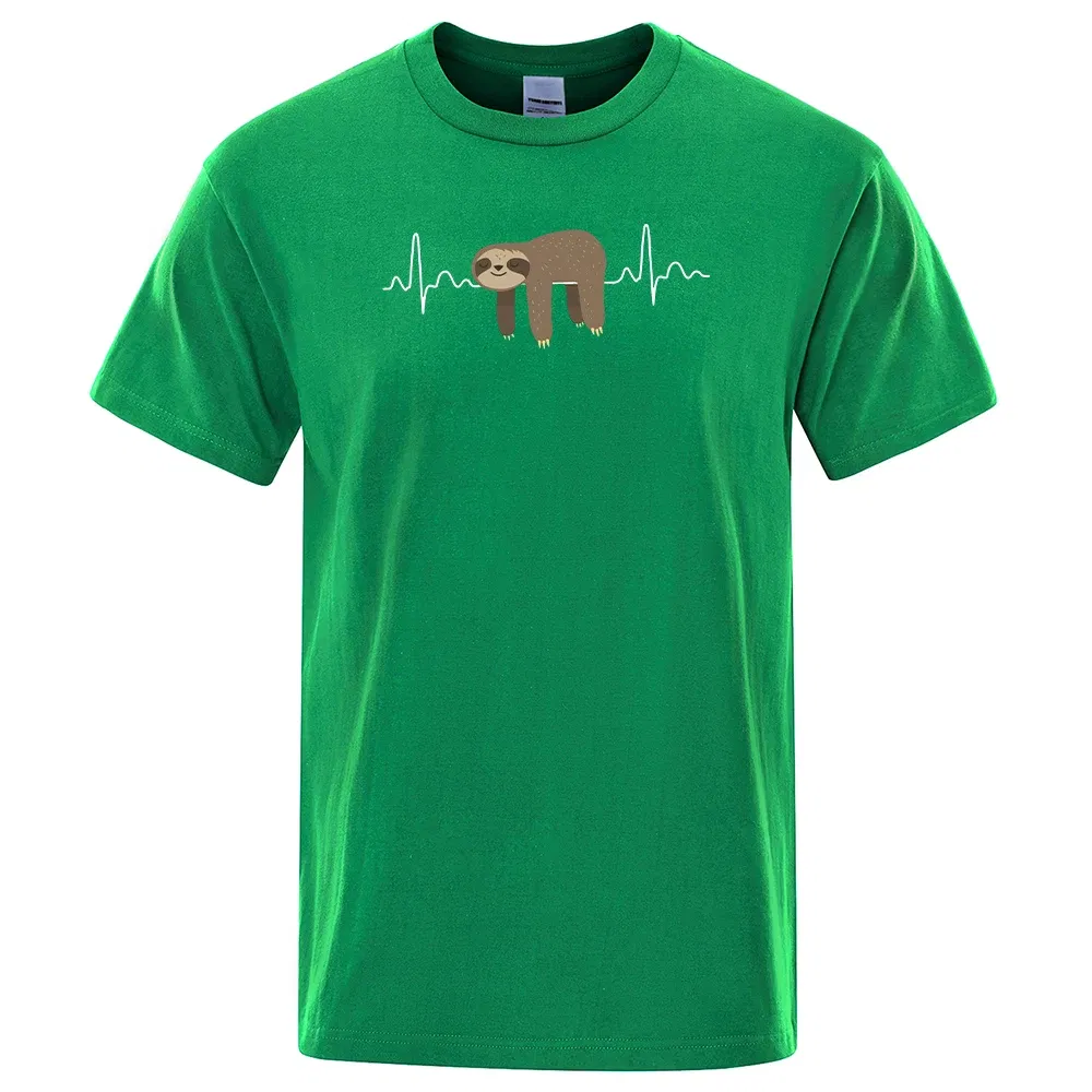 Color: green, Size: S - Sloth Resting On Tummy Printing Mans T Shirts Crewneck Soft T-Shirts Comfortable S-XXXL Tee Shirts Oversized Casual T-Shirt Man