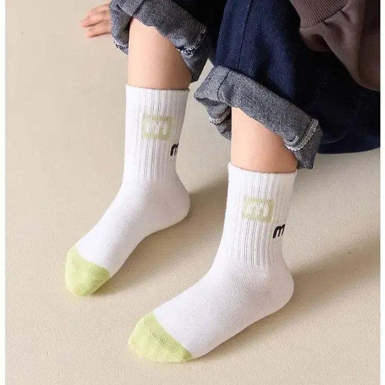 Color: SKY BLUE, Size: 10-12T - 1-14T Children's Socks Autumn Cotton Socks 5 pairs/bag Kids Spoty Socks Boys Baby Mid Calf Socks