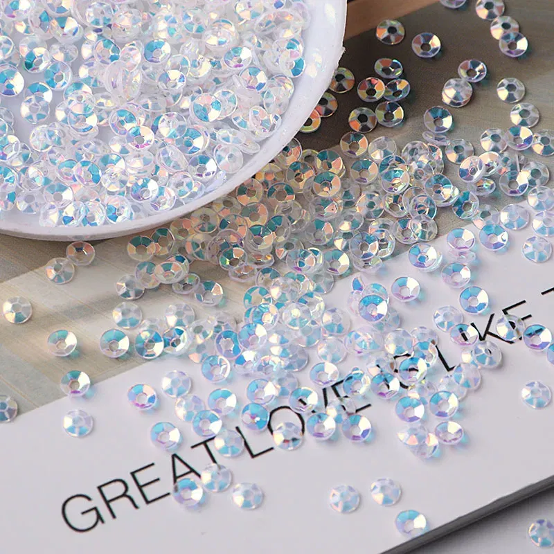 Color: Gold - 10g/pack 3mm Cup PVC Round Transparent Crystal Loose Sequins Sewing Wedding Craft Women Kids DIY Garment Nail Accessories