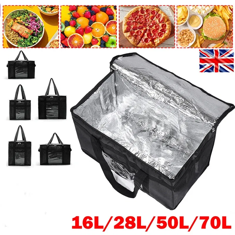 Color: Brown - Insulated Thermal Cooler Bag Drink Storage Large Chilled Bags Cool Lunch Foods Lunch Box Zip Picnic Tin Foil Food panier repas