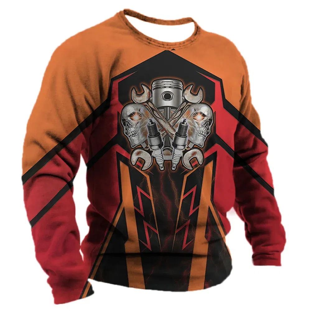 Color: Silver, Size: XL - Men's T -shirt Retro T -shirt Summer clothing personalized name Mechanic mechanic 3D printing 5xl sports shirt long -sleeved