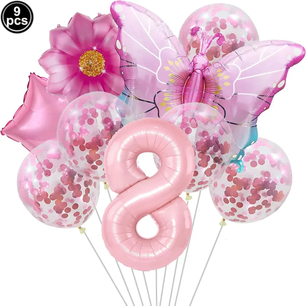 Color: Dark Khaki - Butterfly Balloon Set 32/40inch Number Balloon Princess Garden Decoration Girl Fairy Birthday Party Balloon
