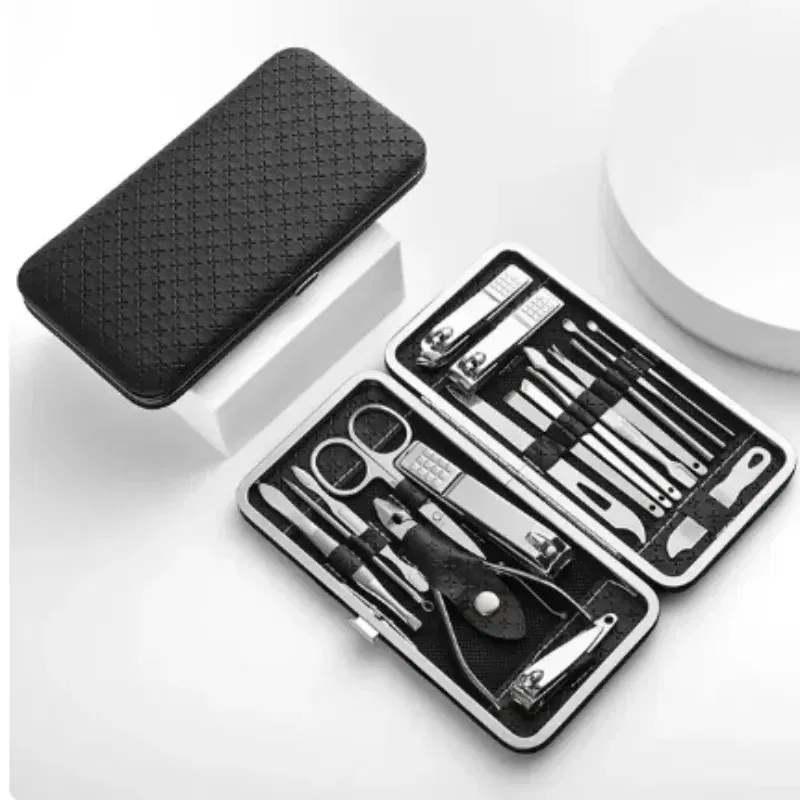 Color: black - Home Nail Clipper Set of 19 Pieces Large Size Dead Skin Pliers Diagonal to Remove Dead Skin Small Eyebrow Clipper Leather Sleeve