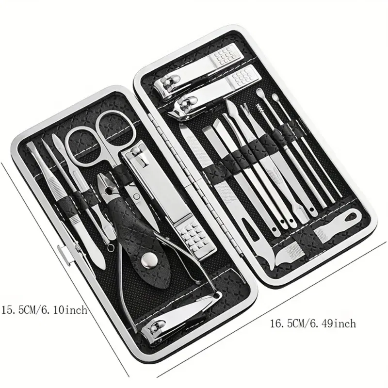 Color: black - Home Nail Clipper Set of 19 Pieces Large Size Dead Skin Pliers Diagonal to Remove Dead Skin Small Eyebrow Clipper Leather Sleeve