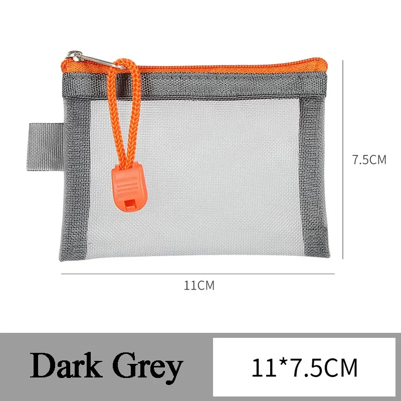 Color: Dark Grey - Mini Transparent Nylon Mesh Coin Bags Credit ID Card Organizer Portable Coin Purse Lipstick Earphone Data Line Key Storage Bag