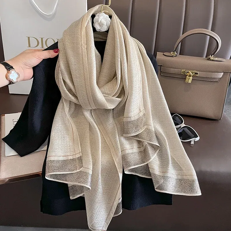 Color: GRAY, Size: One Size - 2023 New Women Scarf Winter Warm Solid Silk Wool Shawls Lady Wraps Bufanda Floral Pashmina Luxury Embroidery Warn Scarves