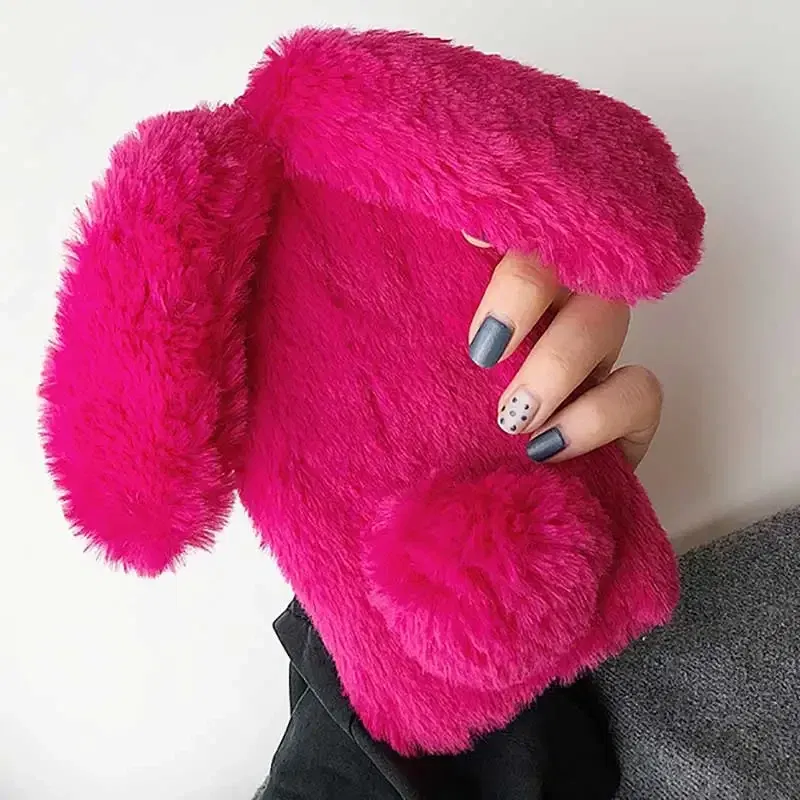 Color: PURPLE, Material: EVA - Warm Plush Rabbit Fluffy fur Cover for Samsung A15 A25 A35 A55 A14 A24 A34 A54 A13 A23 A33 A53 A12 A22 A32 A52 A51 Phone Case