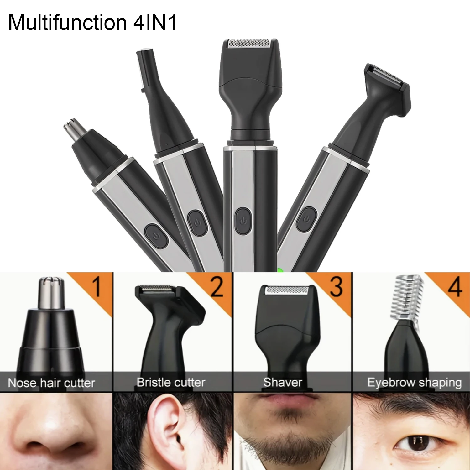 Color: Gold - Man Beard Shaver Sideburns Trimmer Nose Hair Trimmer Eyebrow Razor 4IN1 Grooming kit Rechargeable Lithium Battery