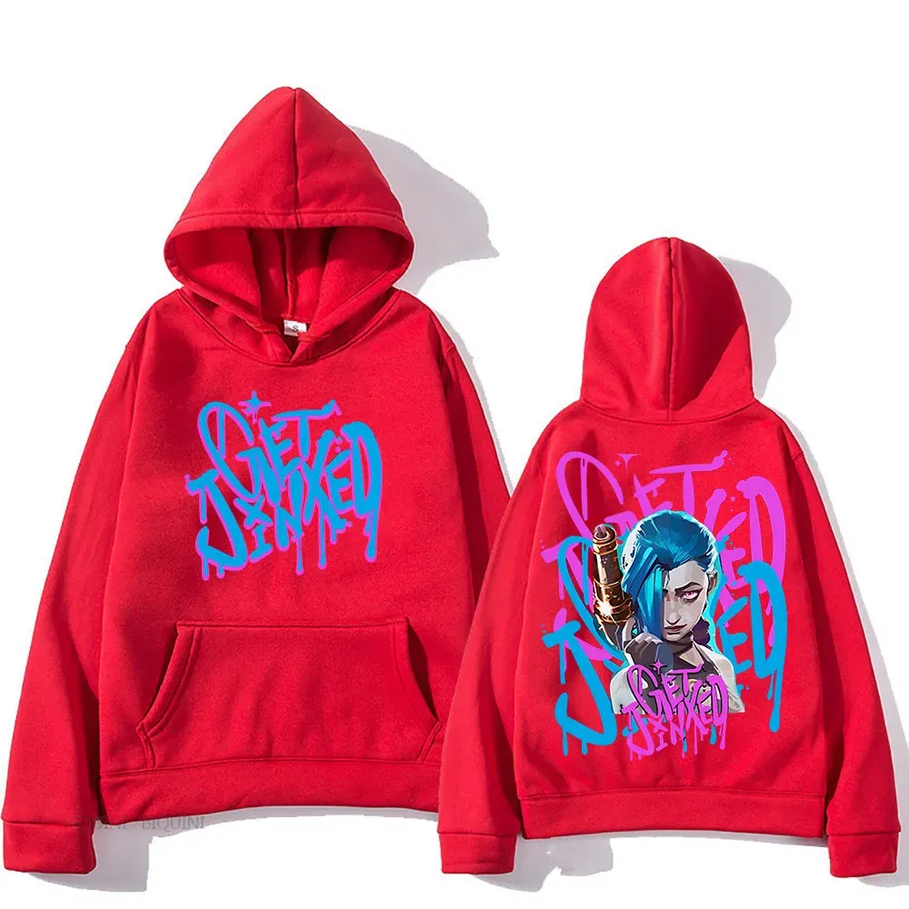 Color: army green, Size: L - Arcane Jinx Cute Hooded Anime Print Harajuku Kawaii Sweatshirt Long-sleeved Cartoon Fleece Clothes Moletom Fashion Pullovers