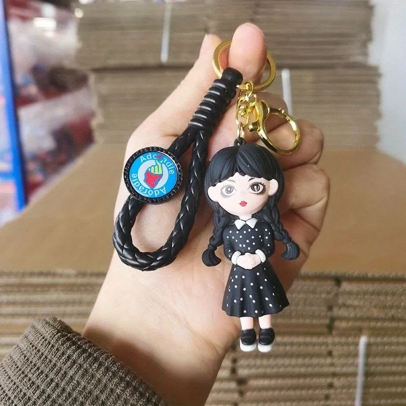 Color: WHITE, Ships From: CHINA - Cartoon Wednesday Addams Silicone Keychain Pendant Car Backpack Bag Keyring 3D Doll Unisex Women Men Gifts Key Chain