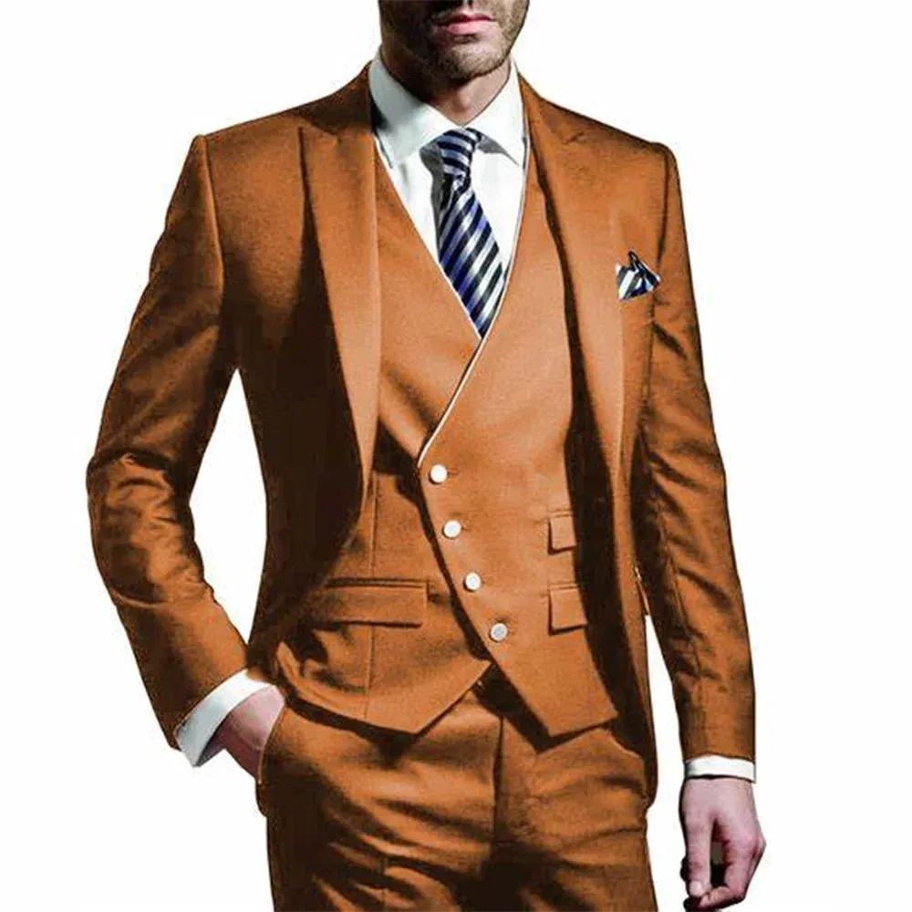 Color: Brown, Size: 5XL, Ships From: CHINA - White Men Wedding Suits Groom Wear Peak Lapel Wedding Groom Tuxedos Business Party Suit 3 Pieces (Jacket+Vest+Pant?‰Costume Homme