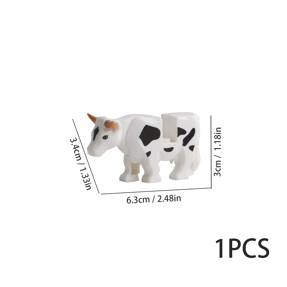 Color: WHITE - 1pcs MOC Animal Cow Building Blocks Scene Buffalo Model Assembly Farm Pastoral Building Scene DIY Children's Toy Gift