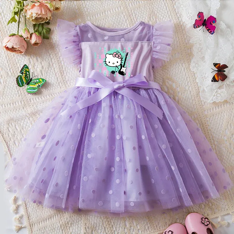 Color: Gold, Size: XS - Hello Kitty 2-6Y Baby Girl Dress Princess Mesh Skirt Summer Sleeveless Wedding Party Dresses for Girls Summer