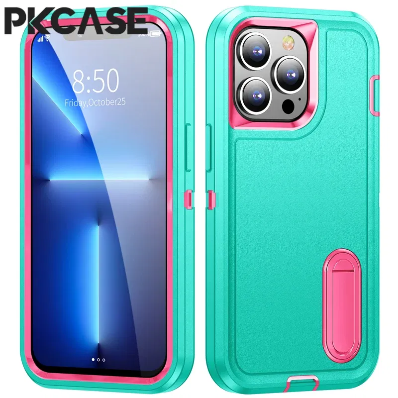 Color: BRIGHT PINK, Material: Microfiber - PKCASE Shockproof Case For iPhone 13 Mini 12 11 Pro Max 6 7 8 Plus Bracket Protective Cover For iPhone X XS XR SE 2020 2022