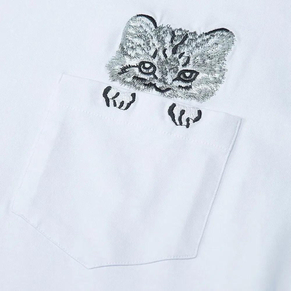 Color: Pink, Size: M, Ships From: CHINA - 2021 Summer Cotton Short Sleeved Crop Top T-shirt Femme Embroidered Cat T Shirts Cartoon Women Fashion Cactus Top Tee T Shirt