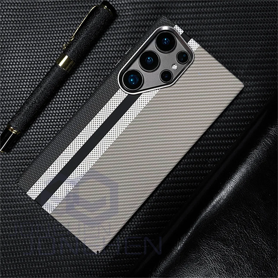 Color: Beige, Material: tpu - Carbon Fibre 3D Relief For MagSafe Case For Samsung Galaxy S24 Ultra S23 Plus Wireless Charge Hard PC Shockproof Magnetic Cover