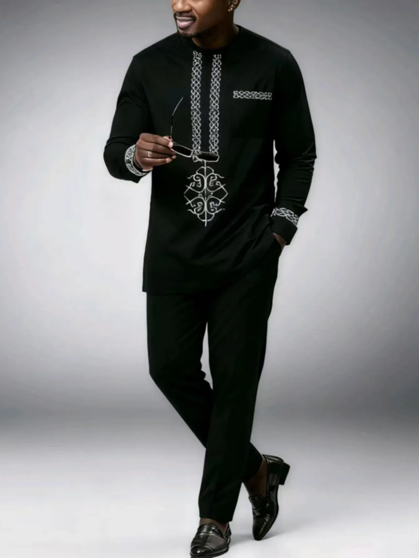 Color: Yellow, Size: M - New Men's Tenos Wedding 2-Piece Suit Waist Pants Shirt Solid Color Panel Long Sleeve Party African Ethnic Style Clothing (M-4XL)