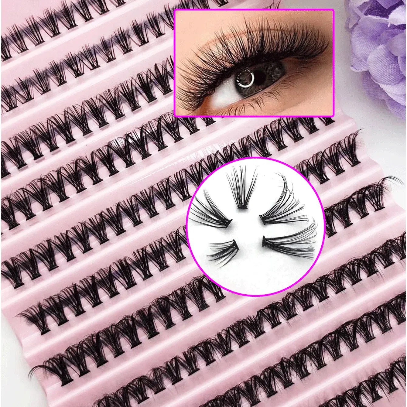 Thickness: 0.07mm, Curl: D, Color: Rose Red - DIY Large Capacity Hair, Natural and Thick Style, 30P/40P Can Be Matched at Will