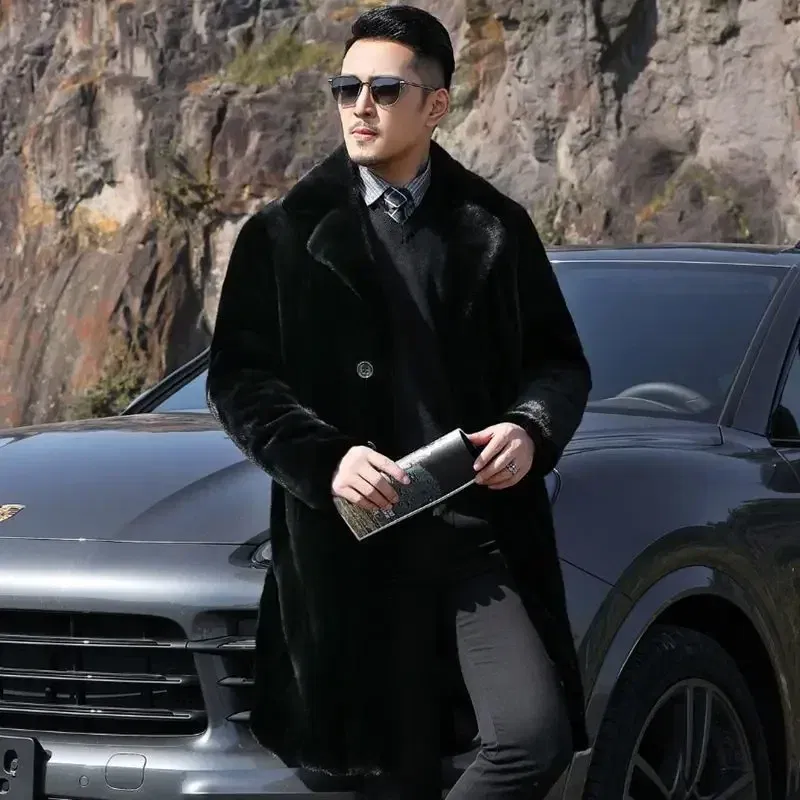 Color: Beige, Size: M - Parker Men's Imitation Fur Liner Winter Warm New Fur One-piece Coat Imitation Mink Fleece Mid-length Fur Coat
