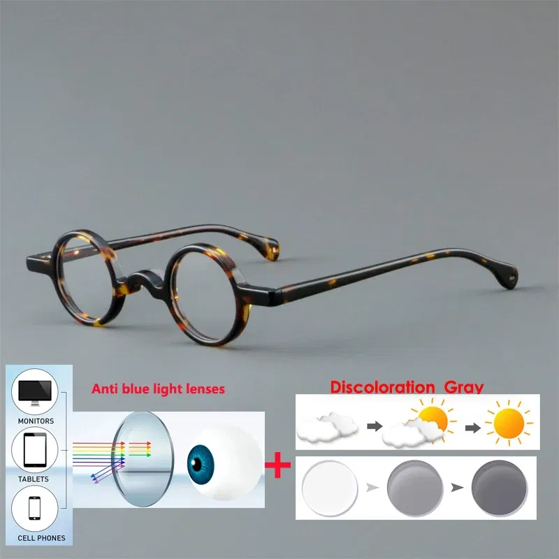 Frame Color: Emerald Green, Eye Prescription: +125 - VCKA Photochromic Acetate Myopia Glasses Men Retro Small Round Frames Women Custom prescription Anti-Blue Eyewear -0.5 TO -10