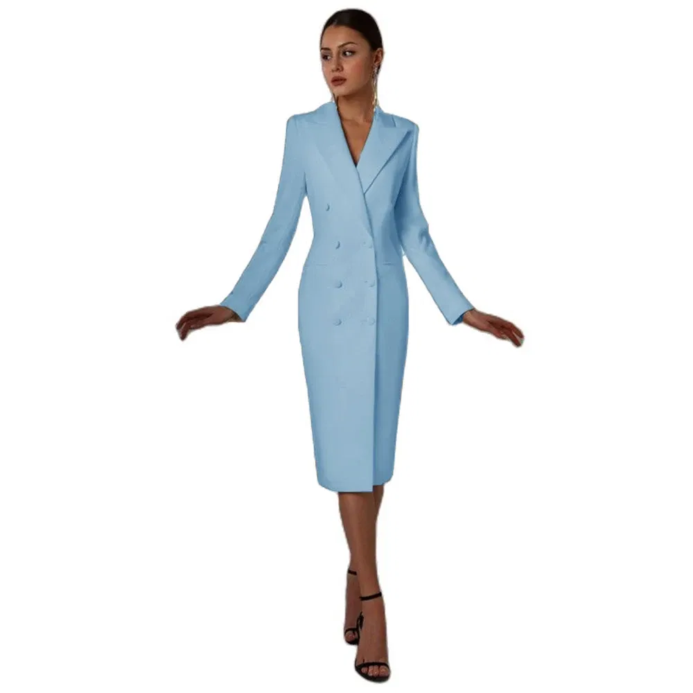 Color: SKY BLUE, Size: XS - Women's Suit Long Blazer Double Breasted Jacket White Tuxedo Party Point Lapel Clothes спор?‚ивн?‹й кос?‚юм ?¶?µнск