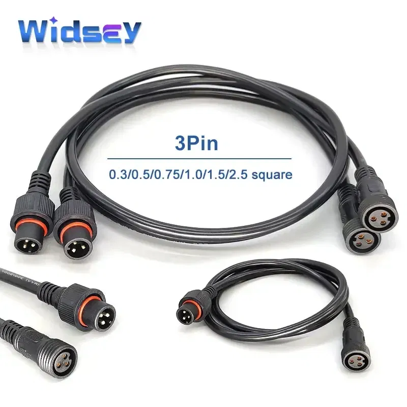 Color: Dark Grey, Pins: 1P - 3Pin Waterproof Extension Cable 0.3/0.5/0.75/1.0/1.5/2.5 square meter Outdoor LED Plug Male to Female Aviation Power Connector
