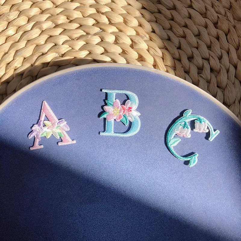 Color: Blue - 1 Piece Fashion Cute Letters Patch for Clothing Applique Jeans DIY Accessories Iron on Fabric Stickers