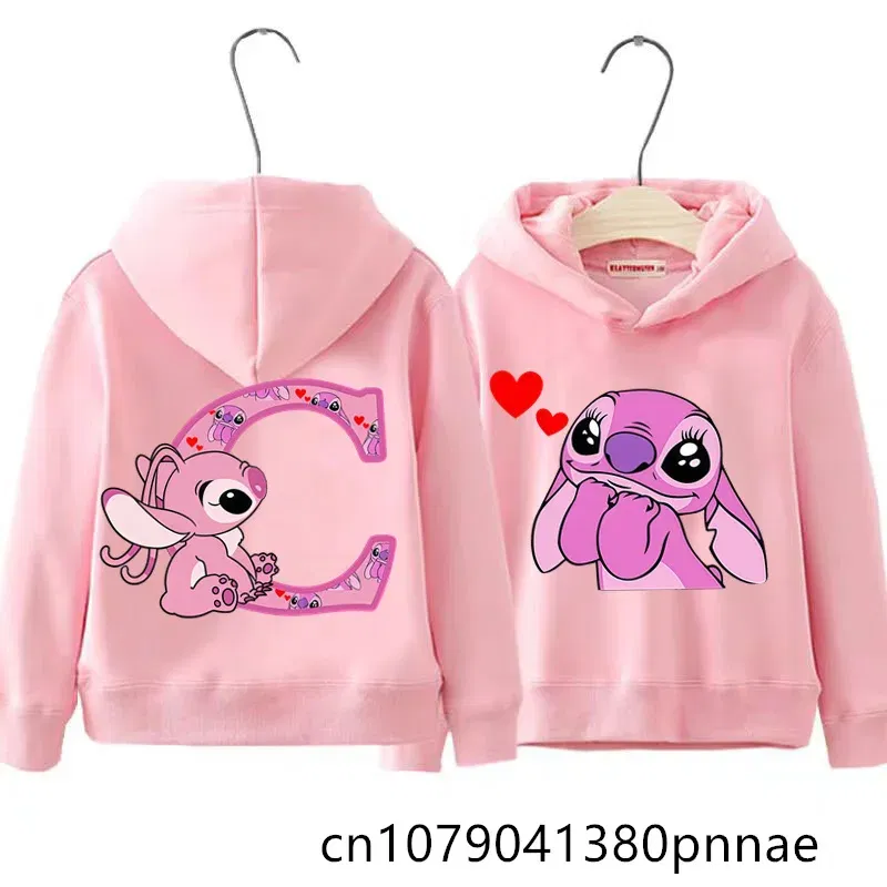 Color: GRAY, Kid Size: 13 - Girls Boys Lilo and Stitch Sportswear Hoodies Casual Fashion Sweatshirts Angel Letter AZ Anime Autumn/Winter Hoodie Kids Hoodies