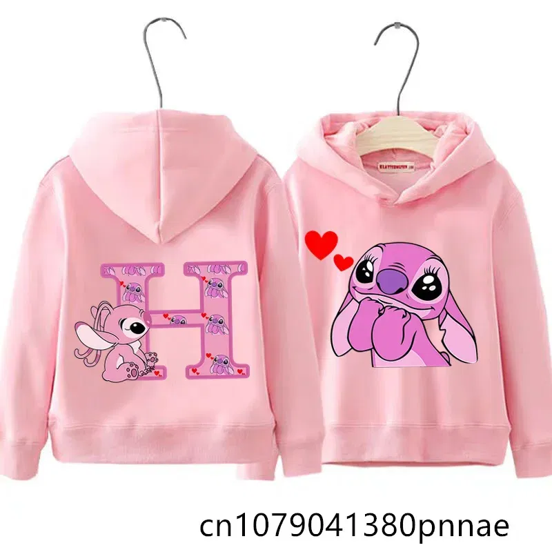 Color: GRAY, Kid Size: 13 - Girls Boys Lilo and Stitch Sportswear Hoodies Casual Fashion Sweatshirts Angel Letter AZ Anime Autumn/Winter Hoodie Kids Hoodies