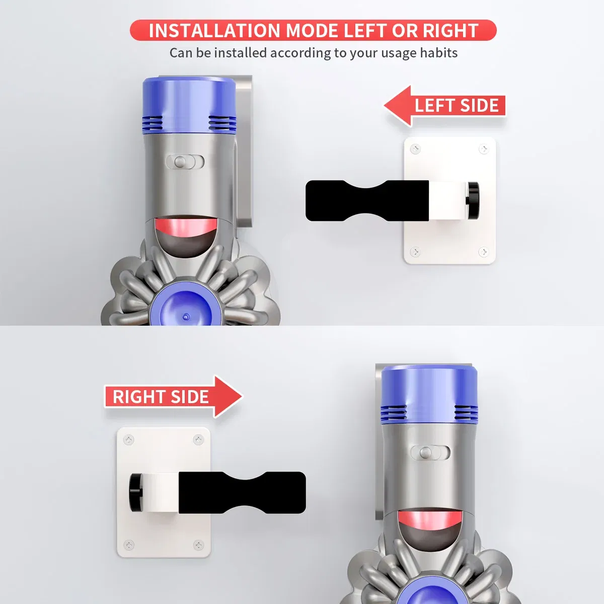 Color: Black - Adjustable Wall Mount Holder for Shark Dyson Airbot Haier Vacuum Cleaner Adhesive No Drilling or Drill Wall Hanger Black Gray