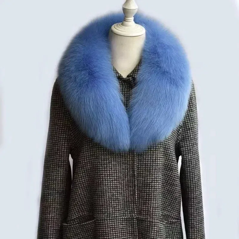 Color: Navy Blue, Size: XL - Winter Real Fox Fur Collar Woman Furry Natural Raccoon Fur Scarf Shawls Luxury Neck Warmer Wraps For Coat Fur Scarves Large Size