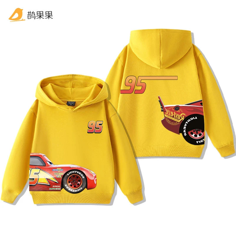 Color: black, Kid Size: 4T - Cars Lightning McQueen Fun Printed Kids Boys Girls Hooded Sweatshirt Fall and Winter Casual Fashion Warm Student Hoodie