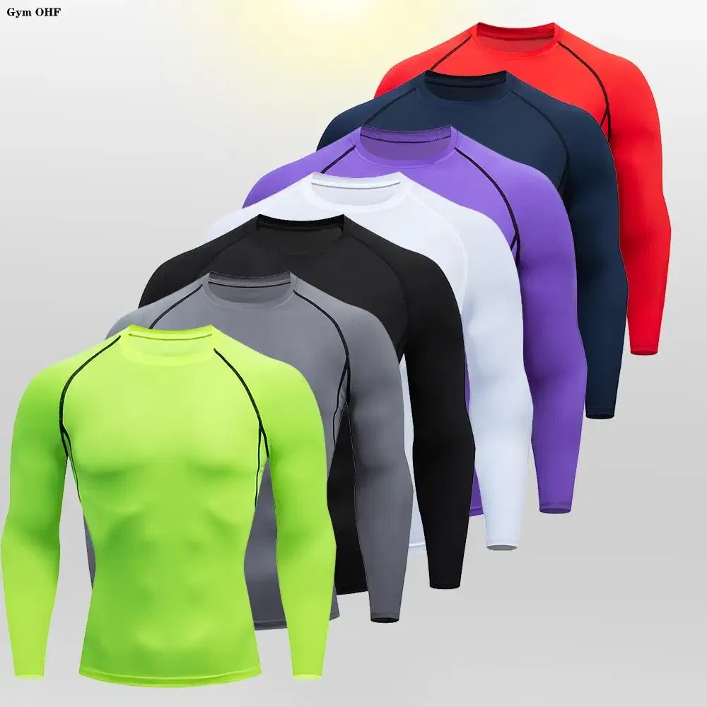 Color: GRAY, Size: XXL - Men Bodybuilding Sports T-Shirt Quick Dry Running Shirt Long Sleeve Compression Top Gym T Shirt Men Fitness Tight Rashgad