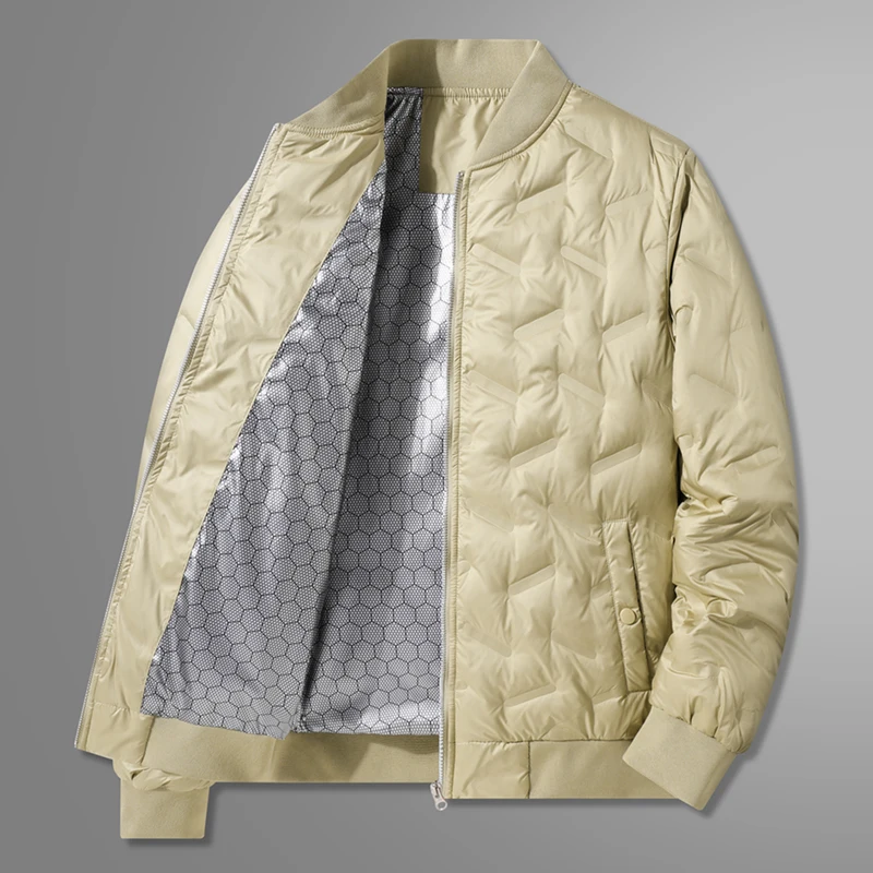 Color: Champagne, Size: XL - Winter Men's Down Jacket Business Casual Stand Collar Windbreaker White Duck Down Padded Lightweight Puffer Coat Big Size 8XL