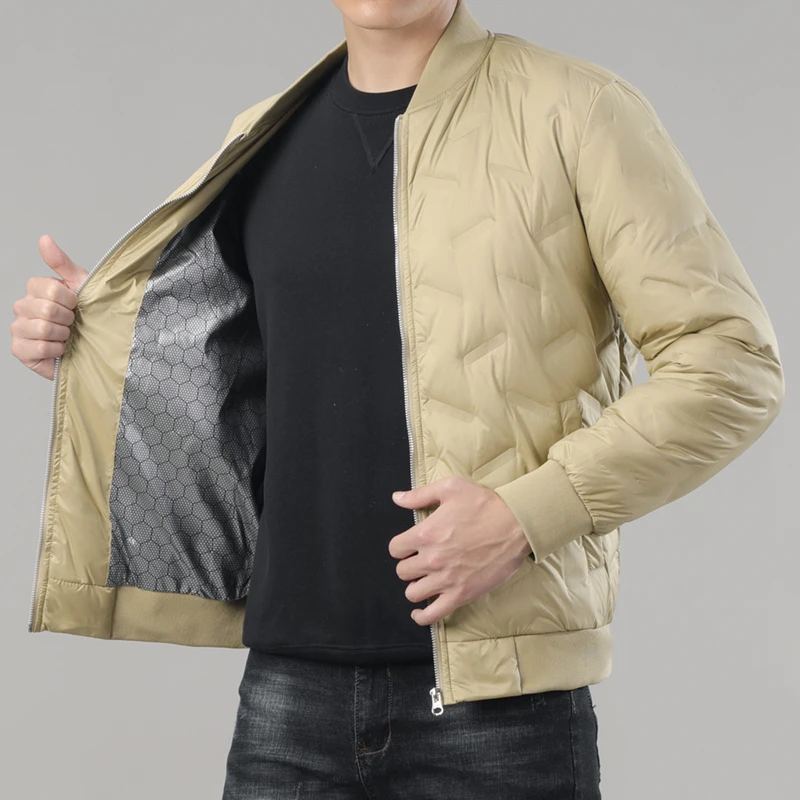 Color: Champagne, Size: XL - Winter Men's Down Jacket Business Casual Stand Collar Windbreaker White Duck Down Padded Lightweight Puffer Coat Big Size 8XL