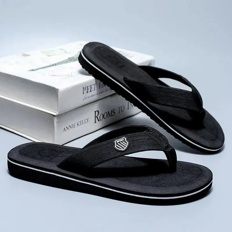 Color: black, Shoe Size: 44 - Hot Sale Men's Flip-flops Outdoor Casual Beach Slippers Soft Light Non-Slip Shoes Summer Slippers Men Shower 2023 Zapatos Hombre