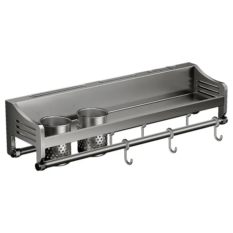 Color: Dark Khaki, Ships From: CHINA - Kitchen Storage Rack Non Perforated Stainless Steel Household Wall Mounted Seasoning Chopstick and Knife Holder Storage Rack
