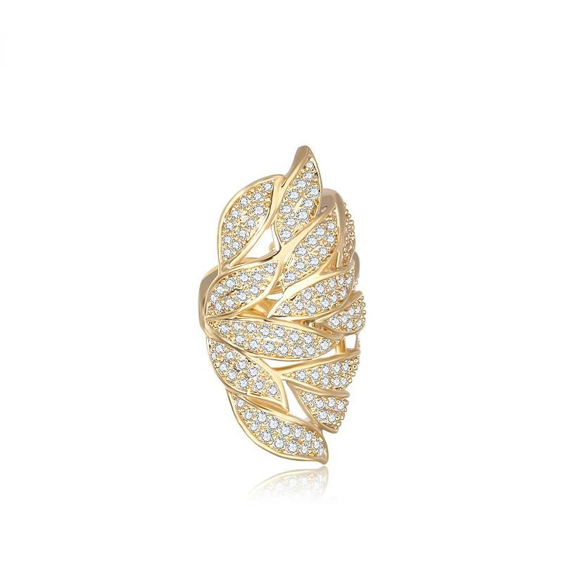 Metal Color: Gold-color - Gold Silver Color Metal Leaves Ear Clips Without Piercing For Women Sparkling Zircon Ear Cuff Clip Earrings Wedding Jewelry