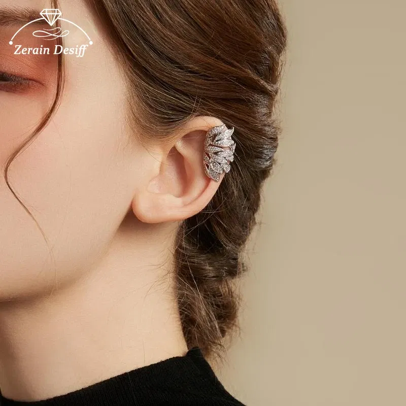Metal Color: Gold-color - Gold Silver Color Metal Leaves Ear Clips Without Piercing For Women Sparkling Zircon Ear Cuff Clip Earrings Wedding Jewelry