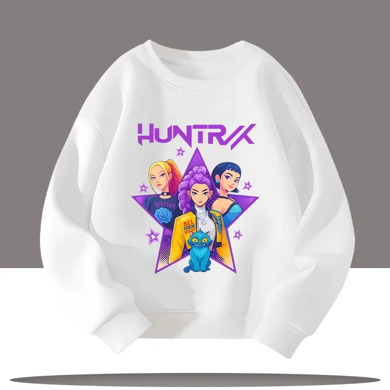 Color: Red, Kid Size: 4 - Children's Clothing K-pop Demon Hunters Cartoon Print 3-12 Year Old New Style Kids Round-neck Sport Shirt Cute Girl Casual Top