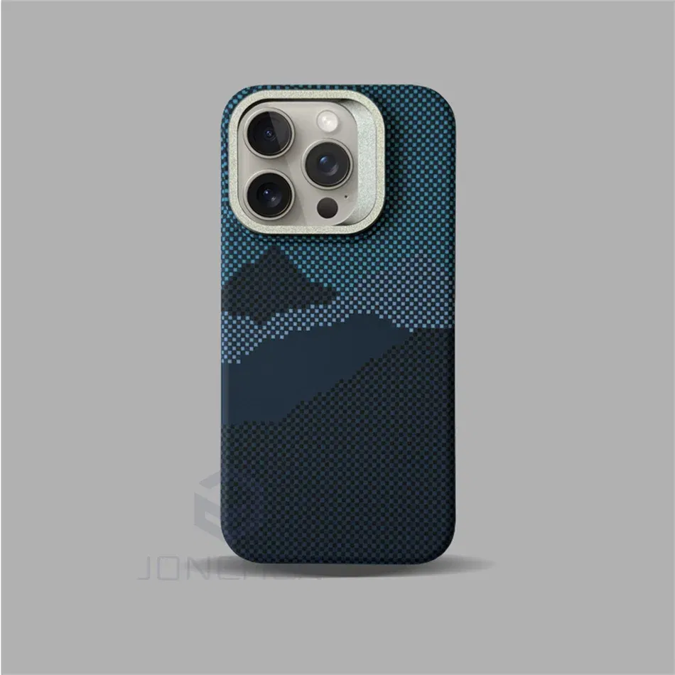 Color: GRAY, Material: Microfiber - Luxury Magnetic Stand Metal Lens Relief Carbon Fibre Pattern For Magsafe Case For iPhone 15 14 13 Pro Max Shockproof Back Cover