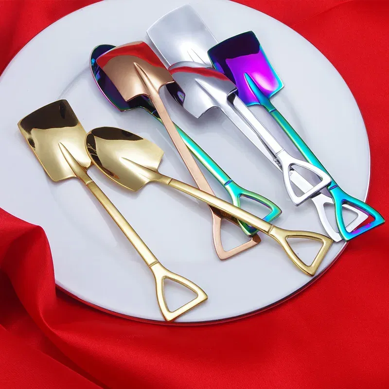 Color: Yellow, Ships From: CHINA - Stainless Steel Coffee Tea Spoon Creative Retro Shovel Scoop for Dinner Ice Cream Dessert Watermelon Kitchen Tableware Bar Tool