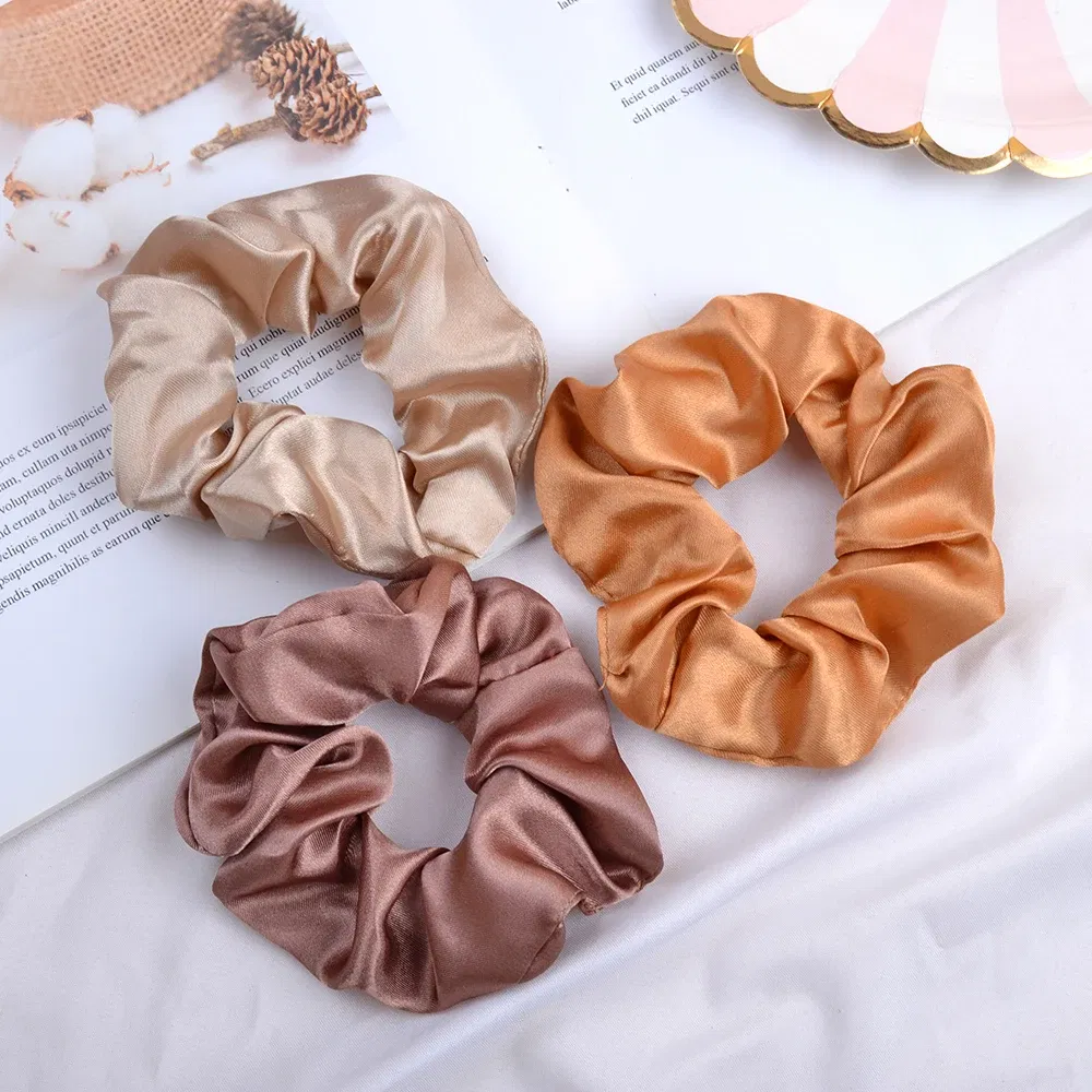 Color: Black - Real 100% Silk Large Scrunchie Women Elastic Handmade Multicolor Hair Band Ponytail Holder Headband Hair Accessories Ties Gum