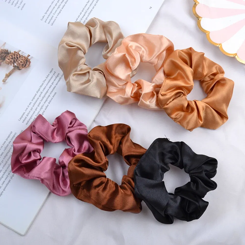 Color: Black - Real 100% Silk Large Scrunchie Women Elastic Handmade Multicolor Hair Band Ponytail Holder Headband Hair Accessories Ties Gum