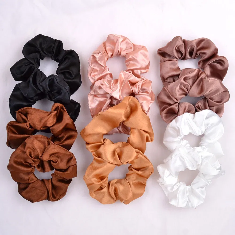 Color: Black - Real 100% Silk Large Scrunchie Women Elastic Handmade Multicolor Hair Band Ponytail Holder Headband Hair Accessories Ties Gum