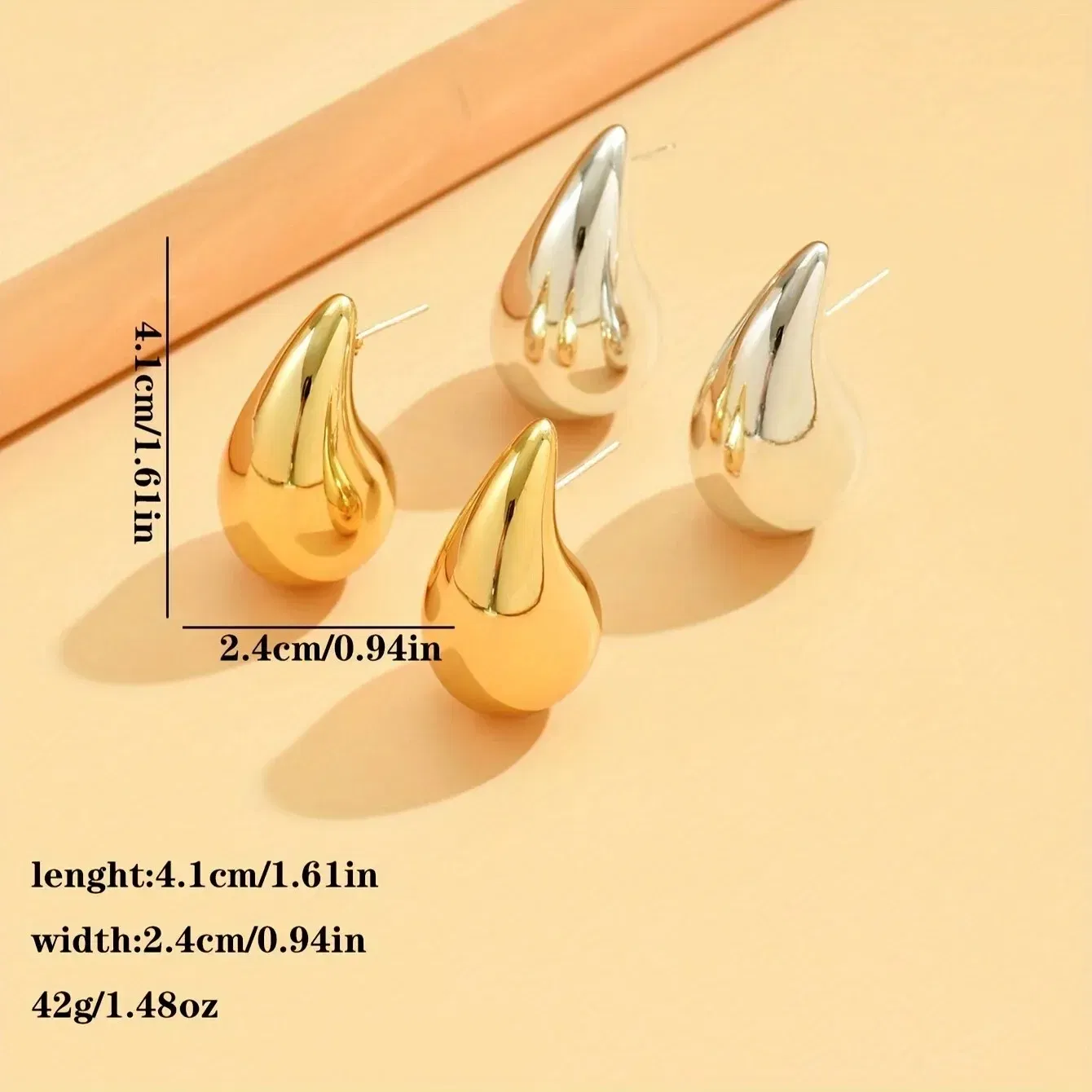 Metal Color: Chocolate - 3 Pair/Set Chunky Gold Plated Waterdrop Hoop Earrings for Women Smooth Multicolour Acrylic Tear Drop Earring Lightweight Jewelry
